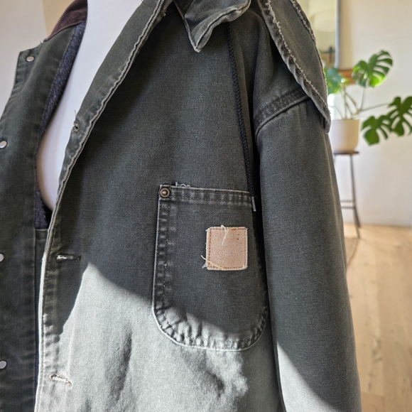 Carhartt Vintage Y2k Blanket Lined Chore Coat CO2 Moss Green Hood Detroit USA - Picture 4 of 11